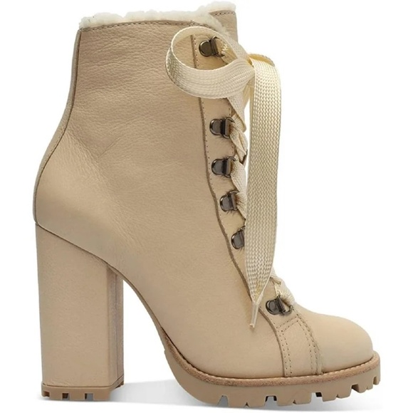 SCHUTZ Zhara NWOT Sherpa Lined Textured Leather Lace-Up Boots Block Heel Sz 11 - Picture 1 of 7